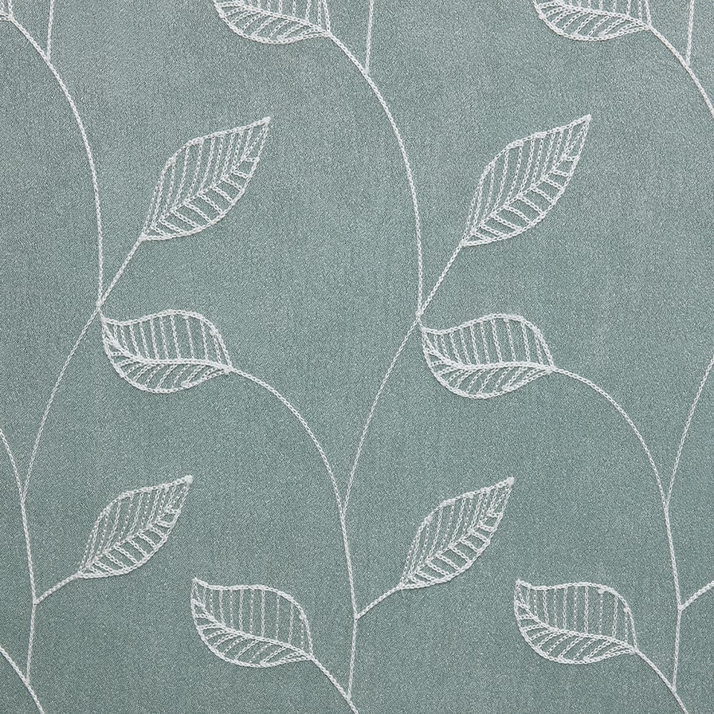 Flat close-up of the Alona Leaves aqua fabric