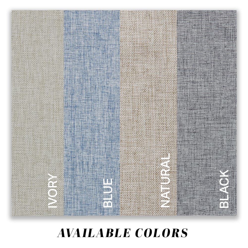 Fairfax colour range side by side: Ivory, Blue, Natural and Black