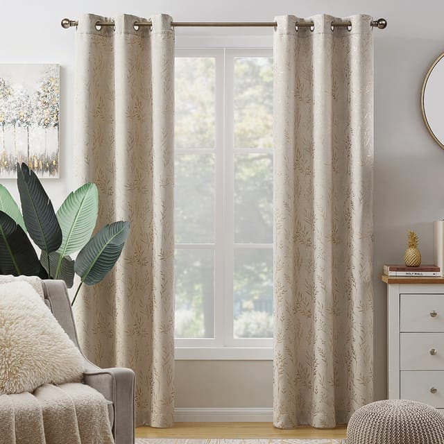 Golden Leaves curtains, natural with gold foil