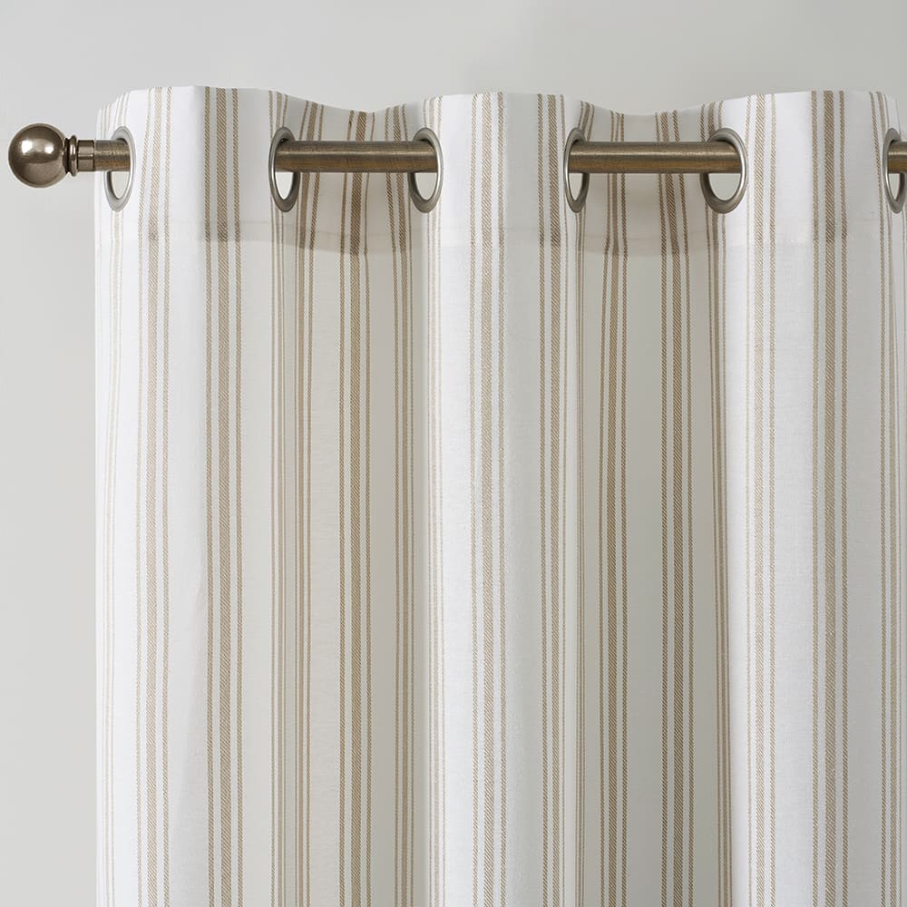Close-up of the top of a Ticking Stripe stripe panel on its rod